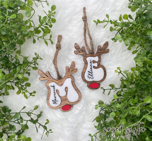 Kid's Retro Lettered Reindeer Ornament